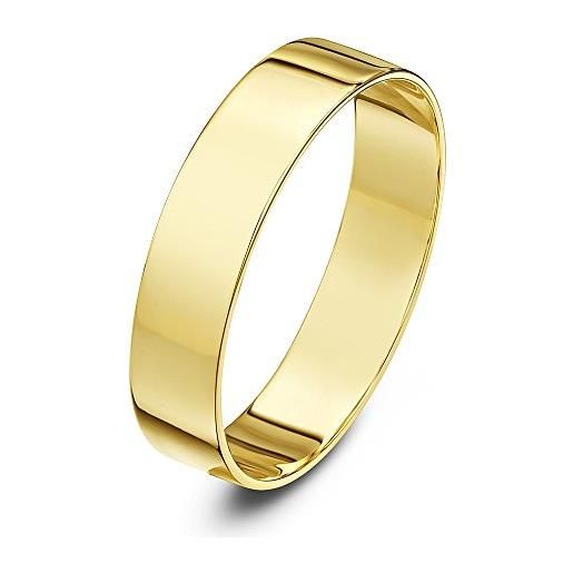 Theia anello nuziale unisex in oro giallo 9k (375), pesante, piatto, lucido, 5 mm - misura 19