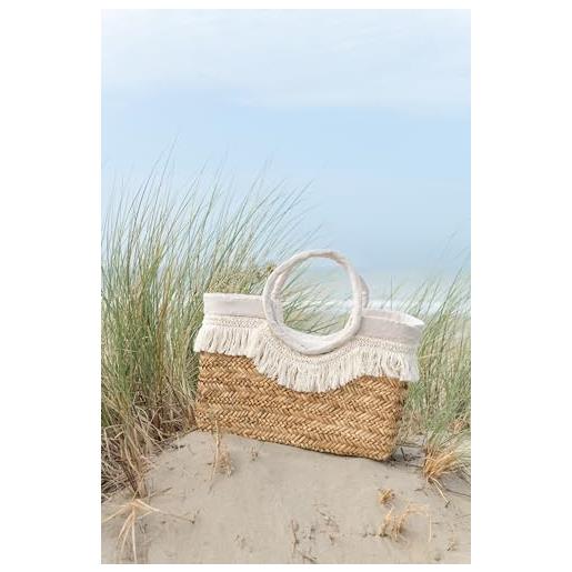 J-Line by Jolipa borsa da spiaggia frange trecce cerchio di mare nat/creme, beige, contemporaneo