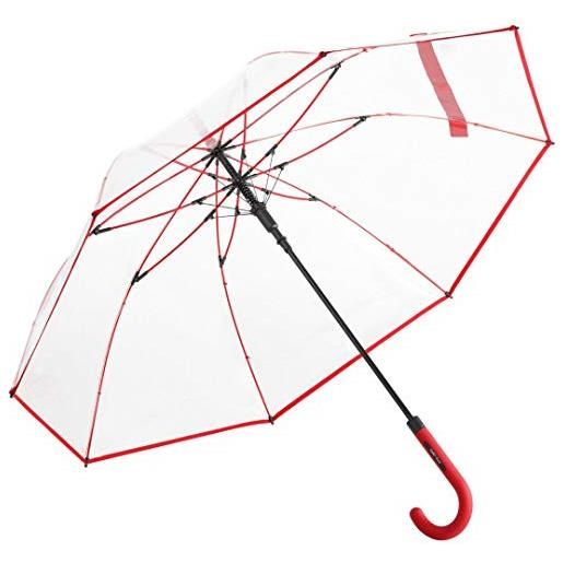 FARE ombrello trasparente da donna, automatico, con manico rosso, bordo e balene, colore: rosso