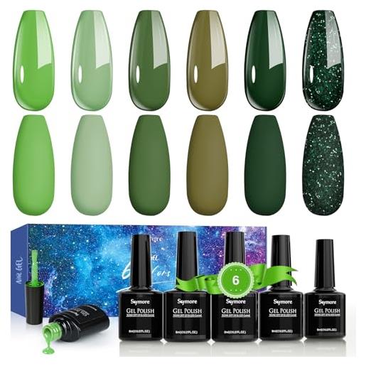 Skymore smalto semipermanente 6 colori serie verde brillante smalto per unghie soak-off uv manicure gel per smalto nail art set per casa, salone 8ml
