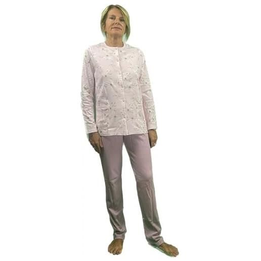 Linclalor piciama donna in caldo cotone aperto davanti con tasche art. 92895-54, rosa