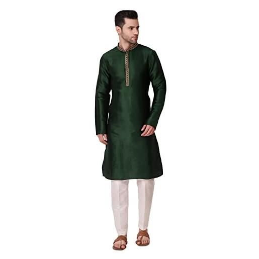 STYLE INSTANT pigiama da uomo in seta kurta (inferiore) ricamato - designer indiano diwali tradizionale abbigliamento etnico, verde, m