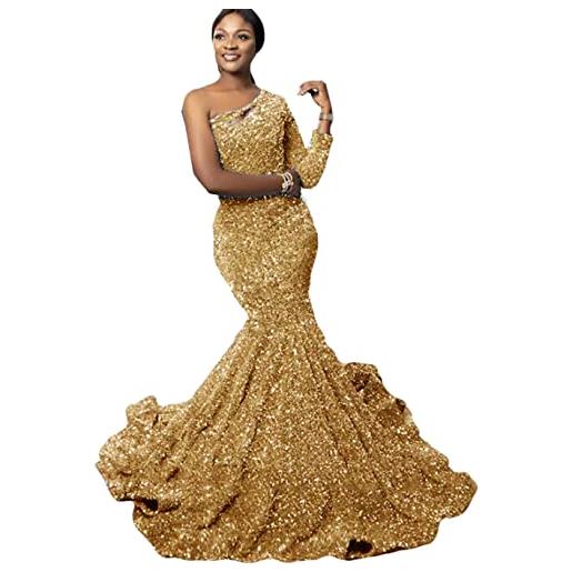 ORBITRAY 2022 paillettes glitter abiti da ballo a sirena abiti da sera lunghi per ricevimento abiti da sera da donna africana abito da festa formale, oro, 54