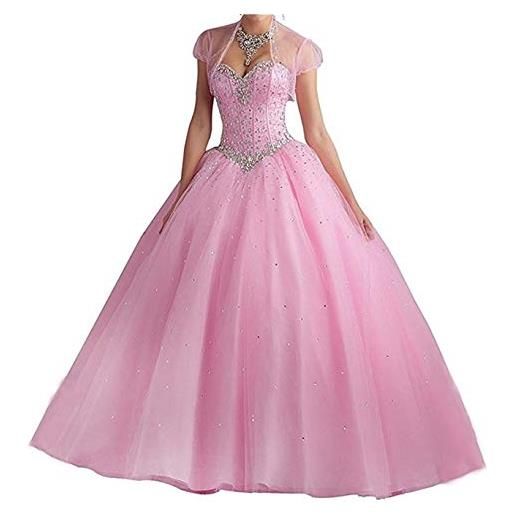 ANJURUISI donna lucido beaded ball abiti lungo tulle quinceanera prom abito con shawl rosa-38