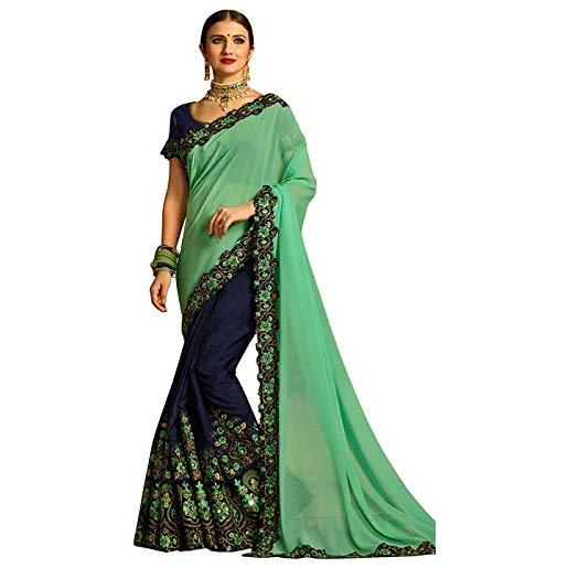 SKY VIEW FASHION bollywood ethinc - sari da donna indiana, per feste di nozze, con camicetta non cucito, colore: verde