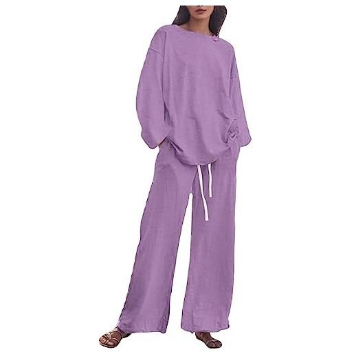 Briskorry pigiama invernale taglia 3xl set di lino in cotone per donna completi da 2 pezzi set di pantaloni oversize larghi con maniche a 3/4 estivi e pantaloni a gamba larga tute sportive eleganti
