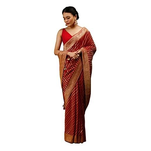 STYLE INSTANT sari indiani per le donne banarasi art seta tessuto sari || diwali etnico tradizionale regalo di nozze sari & camicetta non cucita, rosso 1, saree & non stitched blouse piece