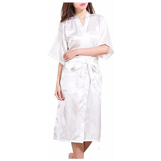 ECHERY donna kimono raso seta vestaglia elegante camice da notte accappatoio lungo pigiameria matrimonio party pigiama taglia l bianco