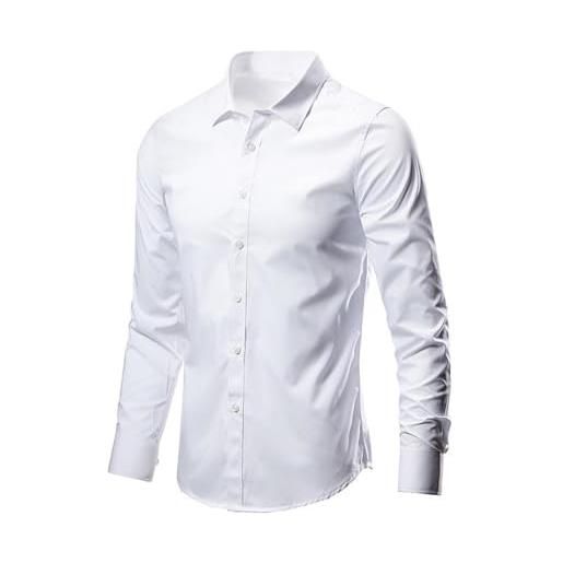 GRFIT camicia uomo elegante shirt camicia bianca da uomo a maniche lunghe non stirabile business professionale lavoro abbigliamento con colletto abito casual top con bottoni xs lungo bianco