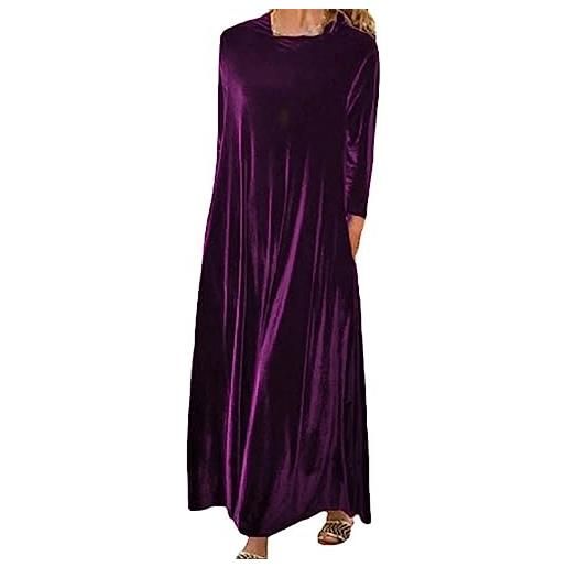 Generic abito da donna lungo in velluto, a maniche lunghe, da donna, largo, per primavera, estate, morbido, camicia, taglie forti, per il tempo libero, camicetta, colore: rosso, xxxxxl