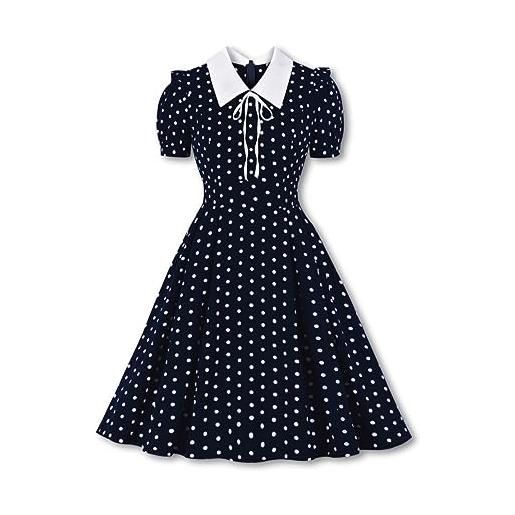 Ro Rox verity swing vestito polka dot vintage anni '50 peter pan collare retro, marrone, l