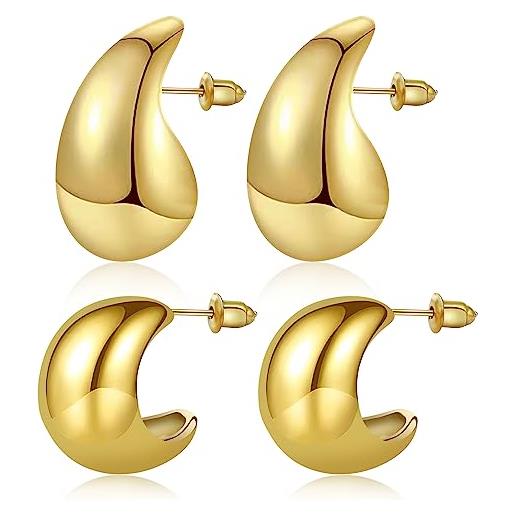 iLovey orecchini a goccia in oro da donna placcati in oro 18 carati, orecchini a goccia per donne e ragazze, ipoallergenici, leggeri, orecchini a cerchio in oro grosso, gioielli alla moda, rame