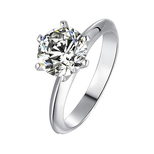 THEIA GEMS mara solitario, anello da donna con incisione di marca, in argento sterling s925, con moissanite da 2,0 carati, bianco brillante