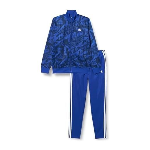 adidas essentials allover print track suit tuta, semi lucid blue/dark blue, 13-14 years unisex kids