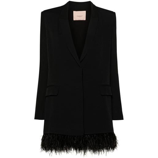 TWINSET abito corto stile blazer con rifinitura di piume - nero