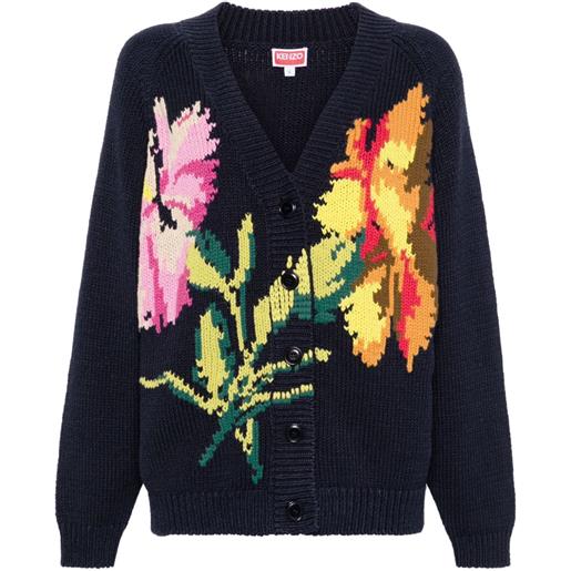 Kenzo cardigan drawn flowers - blu