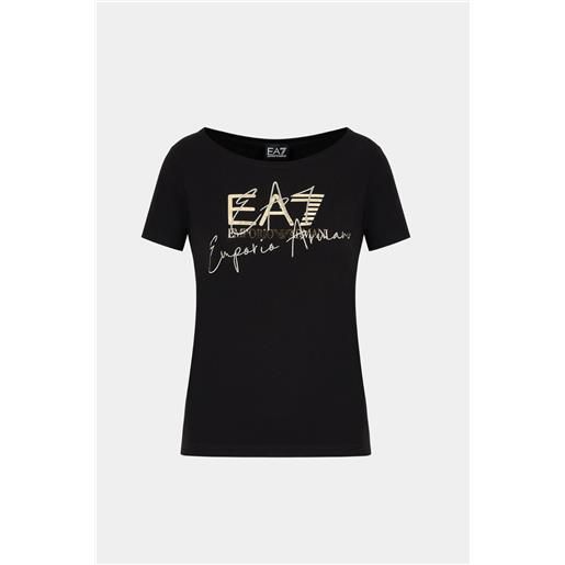 EA7 t-shirt nero oro donna EA7 logo series in cotone stretch 3dtt26