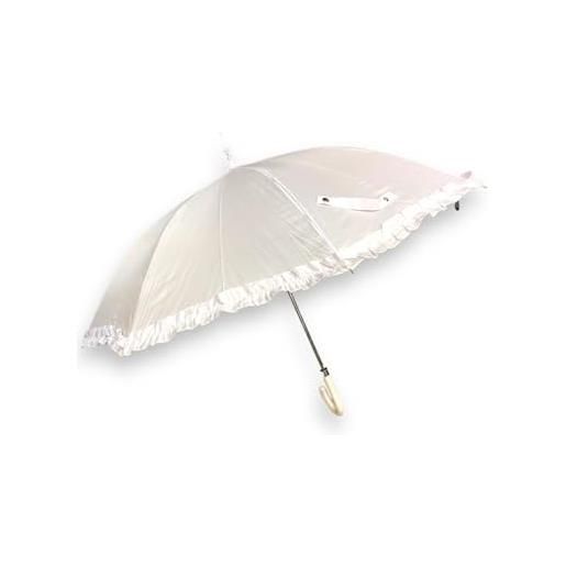 Ombrelli Domizio dal 1989 ombrello sposa bianco con volant da cerimonia matrimonio eventi - ombrello lungo classico