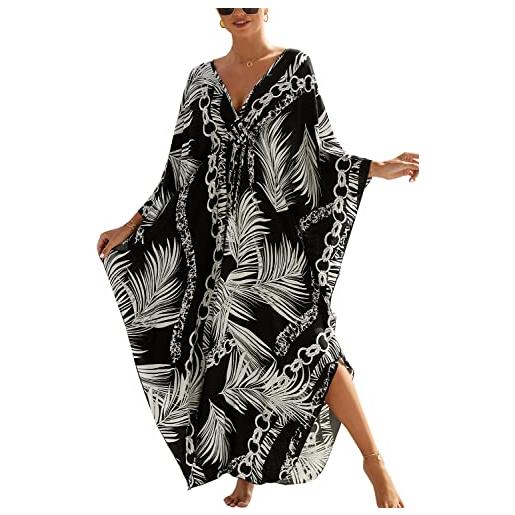 L-Peach maxi abito da spiaggia da donna copricostume da bagno kaftano lungo vestito kimono mare spiaggia