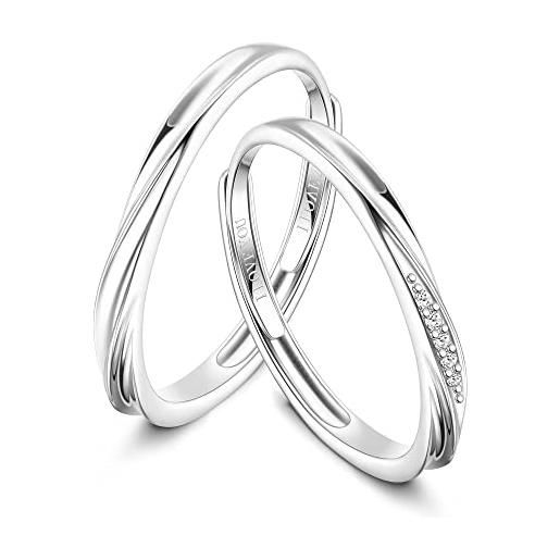 Milacolato anelli di coppia in argento 925 di promessa con zirconi per donna, anelli di fidanzamento con diamanti per anello mobius anelli aperti e regolabili regali di gioielleria