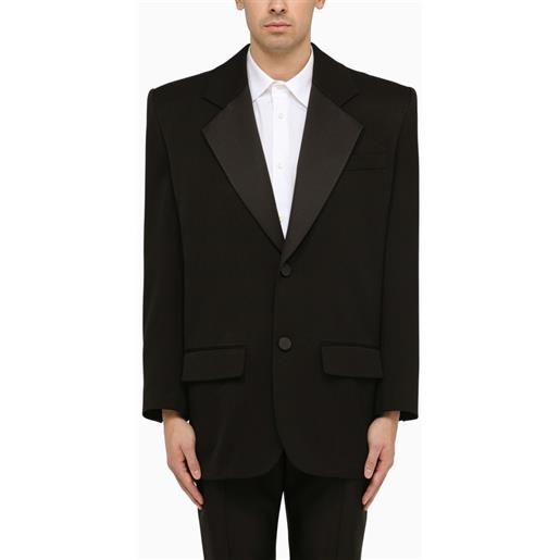 Saint Laurent giacca monopetto nera in lana con maxi spalle