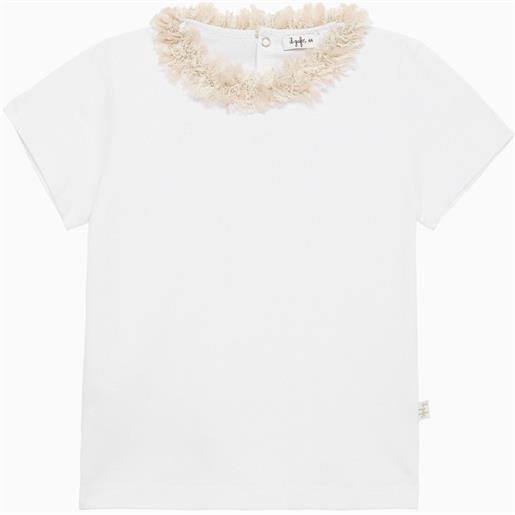 Il Gufo t-shirt bianca in cotone con colletto sfrangiato