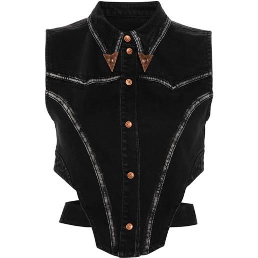 Versace Jeans Couture canotta denim in stile corsetto - nero