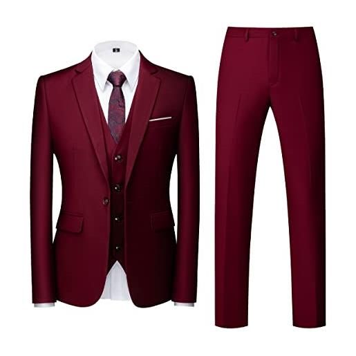 Allthemen abiti da uomo 3 pezzi regular fit abito da cerimonia formale abito da lavoro con un bottone vino rosso xxl