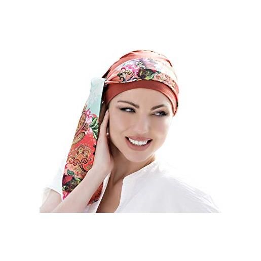 MASUMI copricapo a turbante in bambù - per pazienti cancro, per chi soffre di alopecia o perdita di capelli - donna yanna (blu navy fiori rossi)