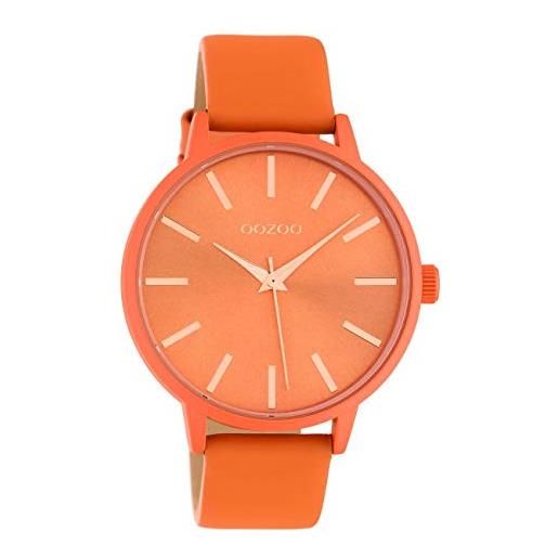 Oozoo sunray c10614 - orologio da donna al quarzo con cinturino in pelle, 42 mm, colore: arancione