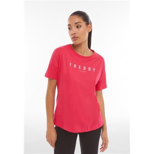 Freddy t-shirt comfort fit con logo glitter rose red da donna
