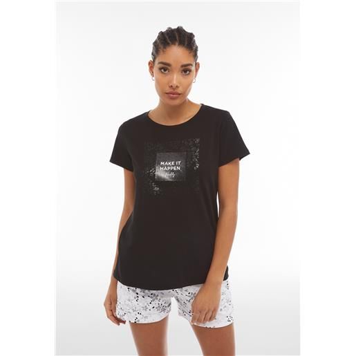 Freddy t-shirt in cotone stampa animalier lucida nera da donna