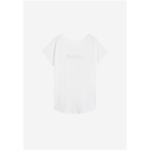 Freddy t-shirt comfort bifronte con perline bianca da donna