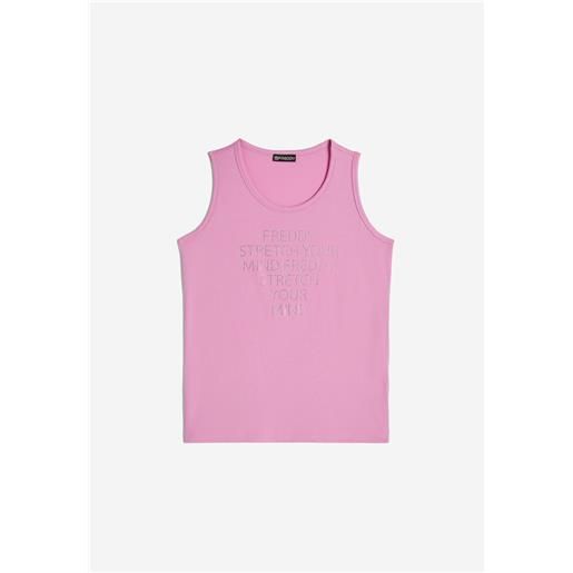 Freddy canotta in jersey con logo in strass rosa da donna