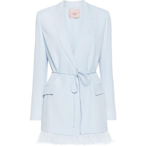 TWINSET abito corto stile blazer con rifinitura di piume - blu