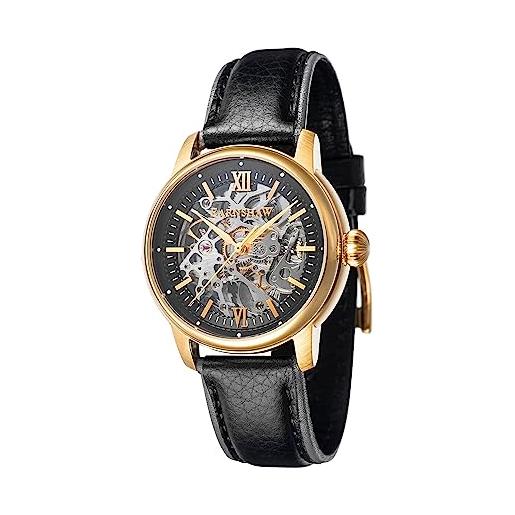 Thomas Earnshaw mens 40mm cornwall skeleton automatic bullion gold watch with genuine leather strap es-8110-03