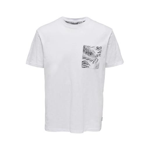Only & sons onsperry life reg leaf ss pockettee noos t-shirt, bianco, l uomo