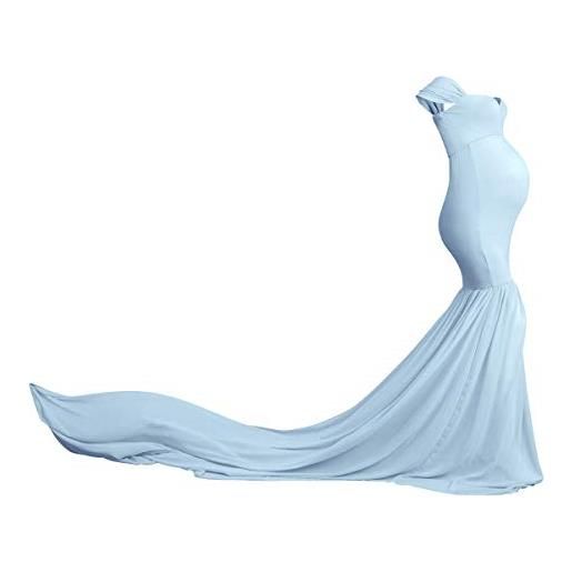 IMEKIS abito premaman da donna senza maniche con spalle scoperte abito per servizio fotografico in gravidanza abito da ballo lungo baby shower puntelli per fotografia azzurro