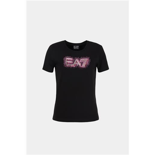 EA7 t-shirt nero donna EA7 con paillettes fucsia logo series 3dtt28