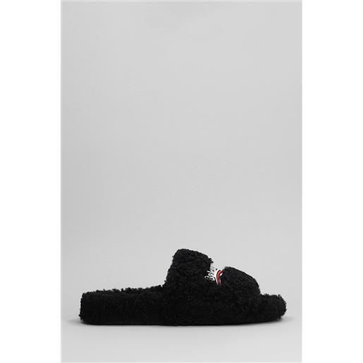 Balenciaga sandali flats furry slide in poliestere nera