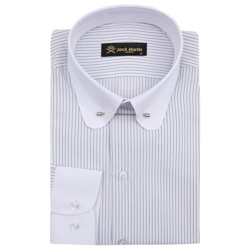Jack Martin camicia da uomo con colletto club con spilla | camicie da uomo eleganti da business, formali e casual a maniche lunghe (righe nero, xxl)