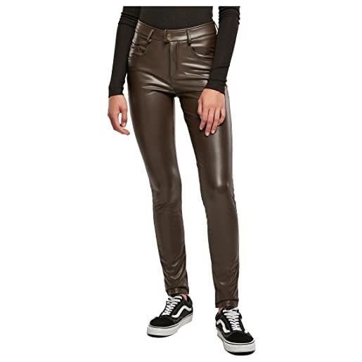 Urban Classics ladies mid waist synthetic leather pants, pantaloni, donna, marrone (brown), 30