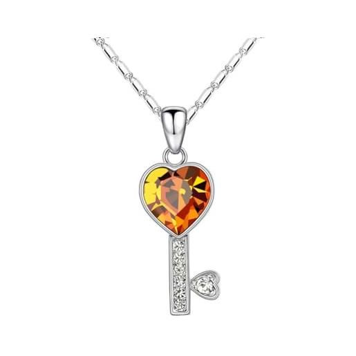 Quadiva collana 'chiave', decorata con cristalli scintillanti di swarovski®, colore: placcata in oro bianco 18 carati, cuore d'ambra