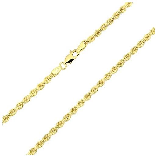 PRINS JEWELS catenina unisex con maglia a corda in oro giallo 750 da 18 carati, larga 3 mm- e oro giallo, cod. Corda100-18