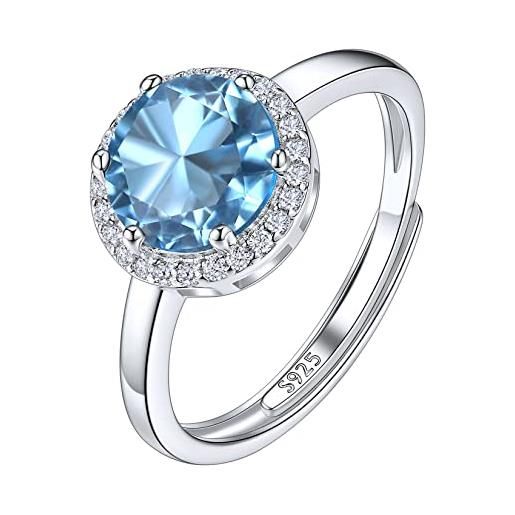 Suplight anelli aperti argento 925 punto luce anelli donna con pietra acquamarina anello argento con pietra acquamarina marzo con confezione regalo