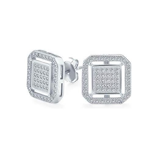 Bling Jewelry geometrico arrotondato quadrato doppia scatola cubic zirconia pave cz orecchini per gli uomini. 925 sterling silver 12mm