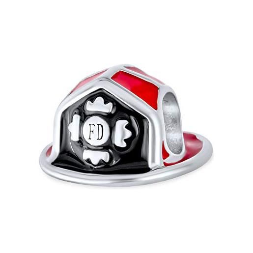 Bling Jewelry pompieri cappello rosso nero casco pompiere charm bead per donne per moglie adolescente. 925 argento adatto a bracciale europeo