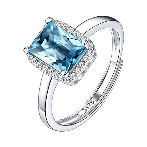 Suplight anello donna argento 925 pietra quadrata anello acquamarina anello argento regolabile con acquamarina marzo con confezione regalo