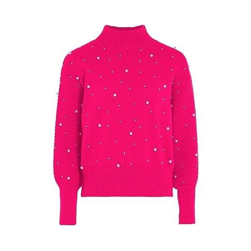 Nascita maglione da donna con perle alla moda, con collo alto e design in poliestere, taglia m, colore: rosa, m