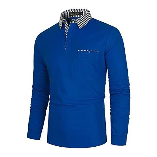 GNRSPTY polo uomo manica lunga casual cotone casual maglia con tasca reale golf tennis colletto scozzese magliette t-shirt, grigio, xxl